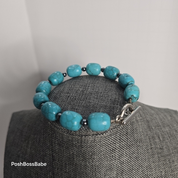 Turquoise and hematite bracelet - Picture 3 of 6